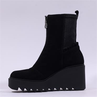 Marco Moreo Liege Front Zip Wedge Boot - Black Suede